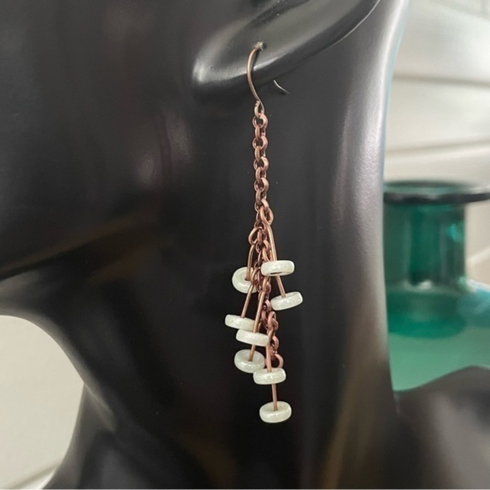 2/$29 Handmade Long Copper & Czech Glass Dangle Earrings 3” Contemporary